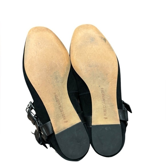 Rebecca Minkoff Vivica Harness Buckle Ballet Flats Black Suede 7.5 - Picture 9 of 10